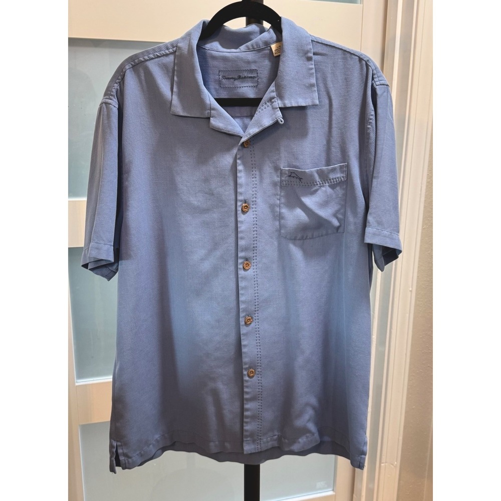 Tommy Bahama Men's Slate Blue Short Sleeve Shirt 70% Silk 30% Polyester Size L